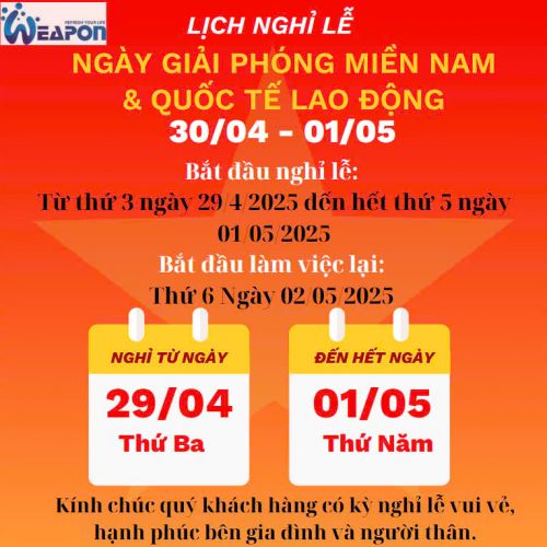 THÔNG BÁO LỊCH NGHỈ LỄ GIẢI PHÓNG MIỀN NAM VÀ QUỐC TẾ LAO ĐỘNG 30/4 - 1/5